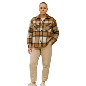 Shein Checkered Pattern Button Front Collared‎ Classic Fit Shirt Jacket LG 8/10